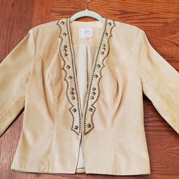 Double D Ranch Yoakum Texas Size M Pale Green Suede Leather Jacket with Studs - Picture 9 of 16